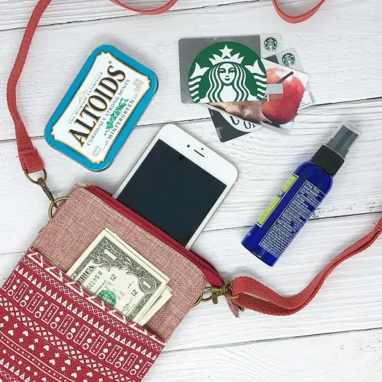 Wrapables Mini Crossbody Cell Phone Bag Zip Top / Red Deco {5}