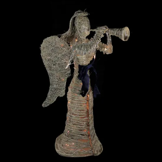 Northlight 4.25' Lighted Silver and Beige Glitter Dusted Angel with Horn Outdoor Christmas Yard Art Decor {3}