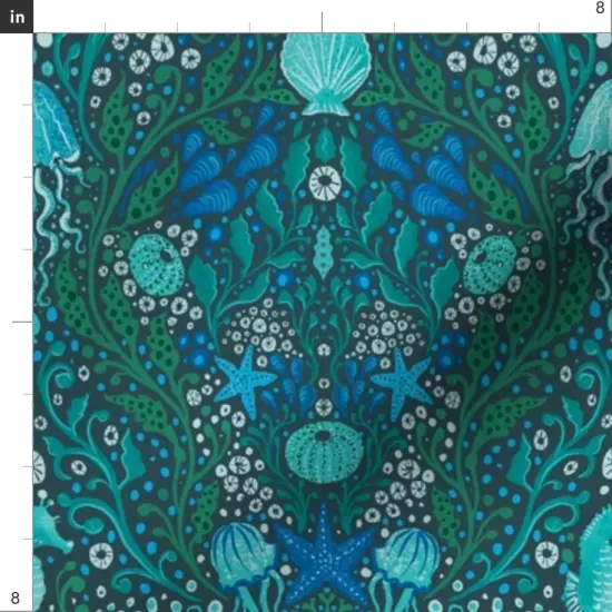 Various Fabrics by the Yard or Fat Quarter Blue Small Scale Ocean Aquatic Life Seahorses Seaweed Aqua Water Beach Coastal Jellyfish Sea Urchin Custom Printed Fabric by Spoonflower {4}