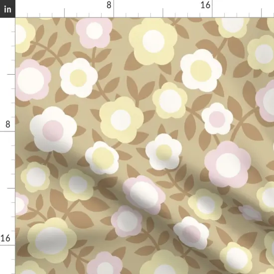 Various Fabrics by the Yard or Fat Quarter Scandi Flowers Pink Yellow Beige Retro Floral Large Scale Custom Printed Fabric by Spoonflower {2}