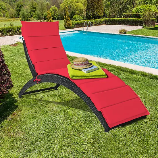 Costway 2PCS Folding Patio Rattan Lounge Chair Chaise Cushioned Portable Garden Lawn Red {2}