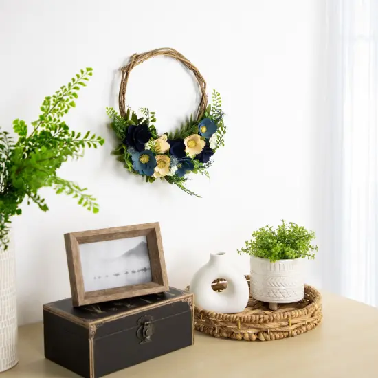 Northlight 12" Blue and Tan Poppy Floral Wooden Spring Basket Wreath {3}