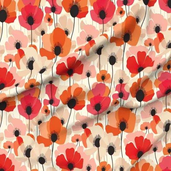 Various Fabrics by the Yard or Fat Quarter Flowers Modern Poppies Pinks Botanical Minimalist Finnish Floral Print Poppy Field Scandi Large Scale Retro Vintage Custom Printed Fabric by Spoonflower {6}