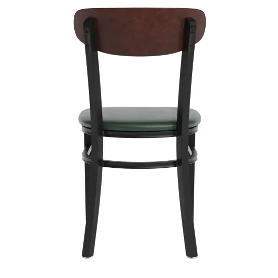 Emma and Oliver Yara Industrial Dining Chair with Rolled Steel Frame and Solid Wood Seat - 500 lbs. Static Weight Capacity WalnutBack/GreenVYL {4}