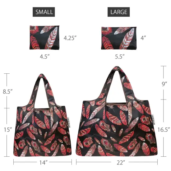 Wrapables Large & Small Foldable Tote Nylon Reusable Grocery Bags, Set of 2 Feathers {2}