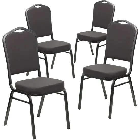 Emma and Oliver 4 Pack Crown Back Stacking Banquet Chair GrayFab/SilverVein {1}
