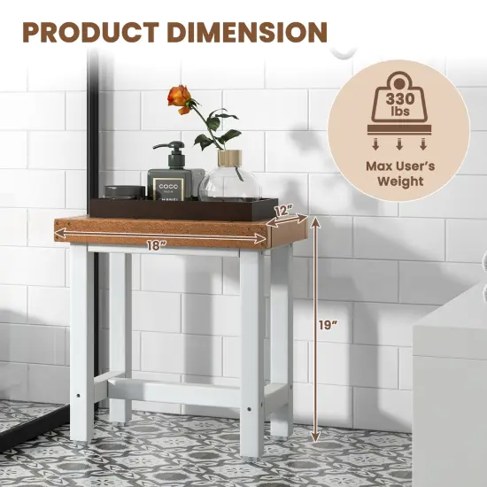 Costway 18'' x 12'' Heavy Duty HDPE Waterproof Shower Bench Spa Bath Shower Stool Brown & Off White {3}