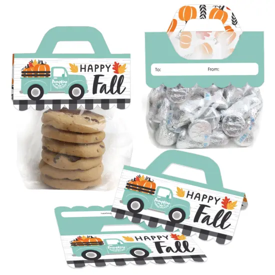 Big Dot of Happiness Happy Fall Truck - DIY Harvest Pumpkin Party Clear Goodie Favor Bag Labels - Candy Bags with Toppers - Set of 24 {1}