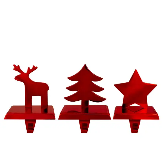 Northlight Reindeer, Christmas Tree, and Star Metallic Red Christmas Stocking Holders {1}