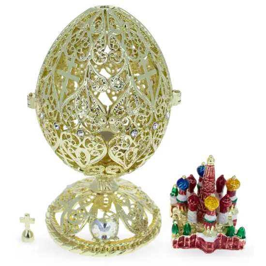 Bejeweled Orthodox Church Easter Egg Golden Figurine {5}