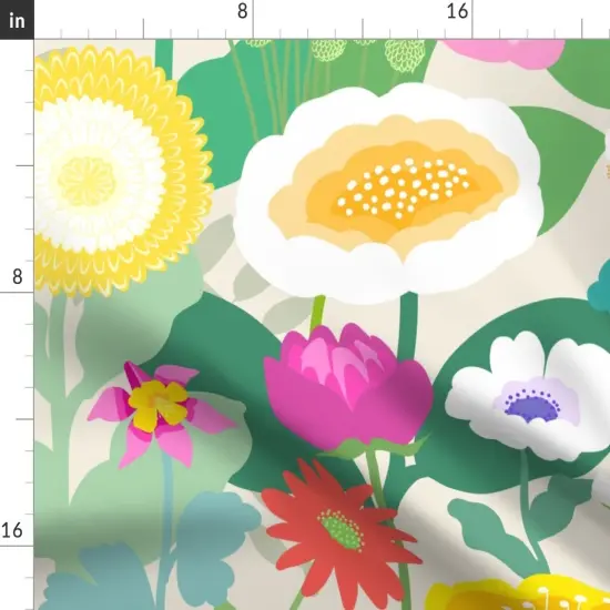 Various Fabrics by the Yard or Fat Quarter Floral Scandi Scandinavian Retro Large Scale Jumbo Anemone Peony Dahlia Wildflowers Custom Printed Fabric by Spoonflower {2}