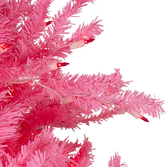 Northlight Pre-Lit Slim Tinsel Artificial Christmas Tree - 7.5' - Pink - Pink Lights {6}
