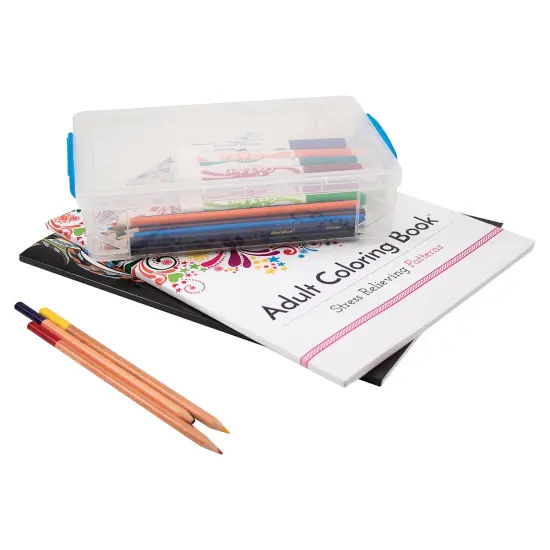 Storage Studios Super Stacker Large Pencil Box-9"X5.5"X2.63" Clear/Blue Handles {4}