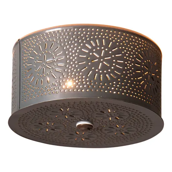 Irvin's Country Tinware Round Ceiling Light with Chisel in Country Tin {1}