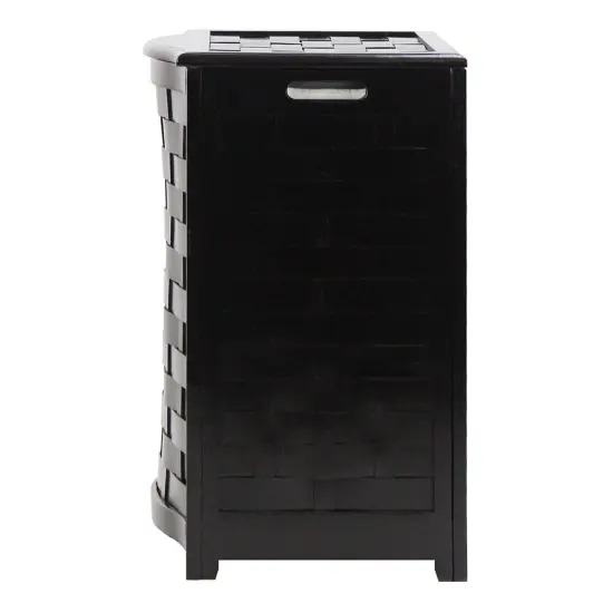 Oceanstar Mahogany Finished Bowed Front Veneer Laundry Wood Hamper with Interior Bag Black {4}