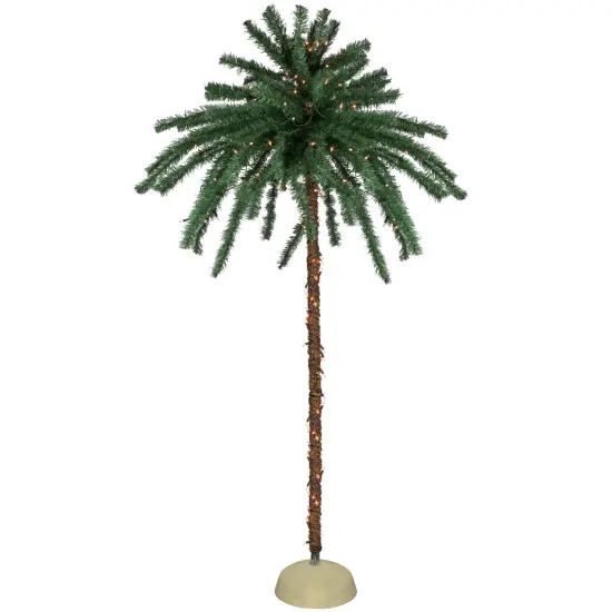 Northlight 6' Pre-Lit Artificial Tropical Outdoor Patio Palm Tree - Clear Lights Green {1}
