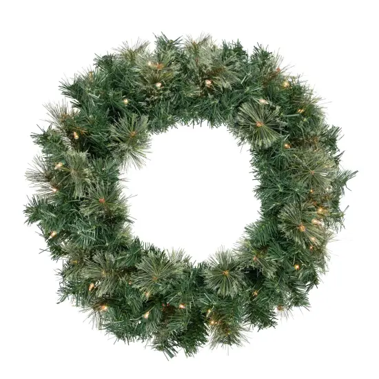 Northlight Pre-Lit Oregon Cashmere Pine Artificial Christmas Wreath - 24" - Clear Lights Green {1}