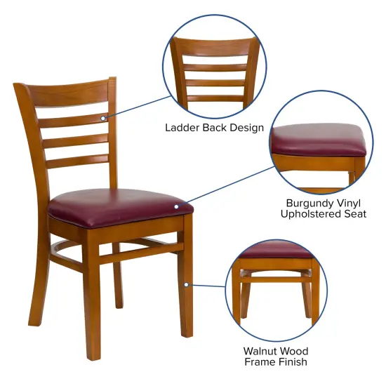 Emma and Oliver Ladder Back Wooden Restaurant Dining Chair BurgundyVinyl/Cherry {2}