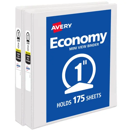 Avery 1" Mini Economy View Binder, Round Rings, 2 White Binders {1}