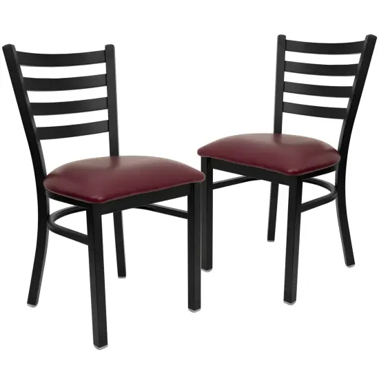 Emma and Oliver 2 Pack Ladder Back Metal Restaurant Chair BurgVYL/BlackMetal {1}