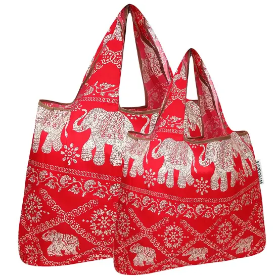 Wrapables Large & Small Foldable Tote Nylon Reusable Grocery Bags, Set of 2 Regal Elephants {1}