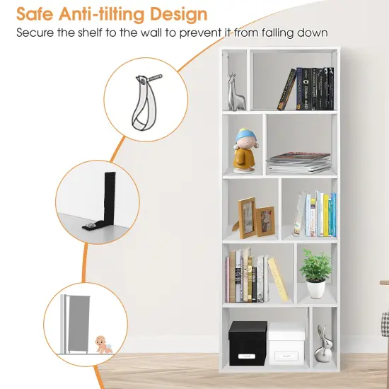 Costway 5-tier Wood Bookcase 66'' Tall Open Storage shelf Display Rack w/10 Compartments {6}