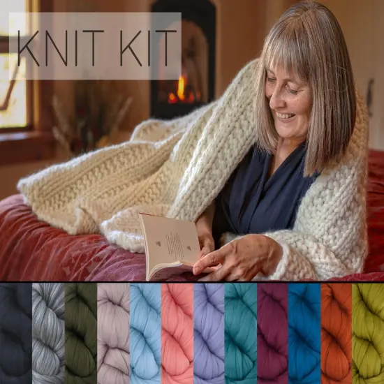 DIY Merino Wool Blanket Knitting Kit: Soft and Thick #7 Weight Jumbo Yarn, Knitting Needles and Pattern. Soft, Cozy, Great for Gifts Wine {3}
