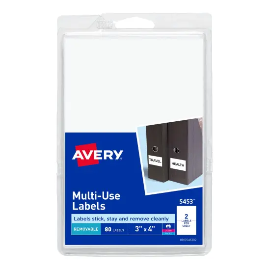Avery Removable Labels, Removable Adhesive, 3" x 4", 80 Labels (5453) {1}