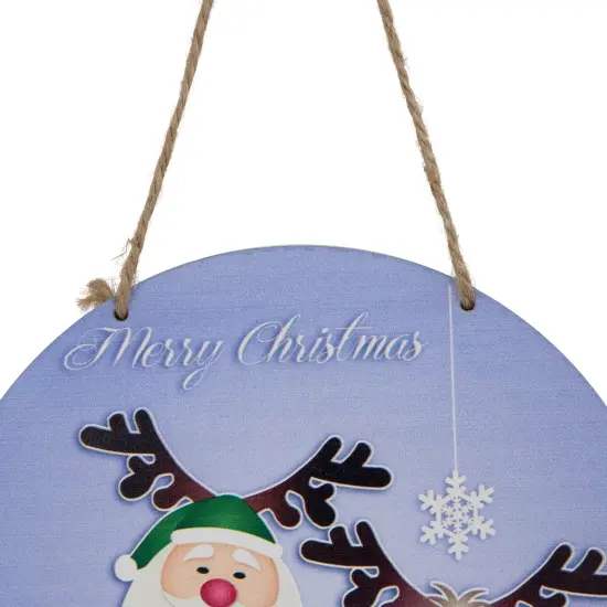 Northlight Santa and Reindeer "Merry Christmas" Disc Ornament - 8" - Blue and Green {4}
