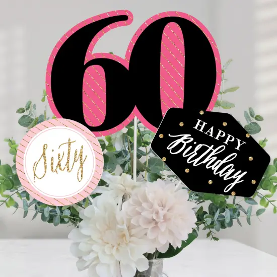 Big Dot of Happiness Chic 60th Birthday - Pink, Black and Gold - Birthday Party Centerpiece Sticks - Table Toppers - Set of 15 {1}