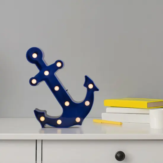 Northlight 12.5" Blue Anchor LED Marquee Wall Sign White {1}
