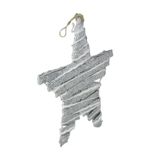 Kaemingk Glittered Rattan Hanging Star Christmas Decoration - 12" - Silver and Cream {3}