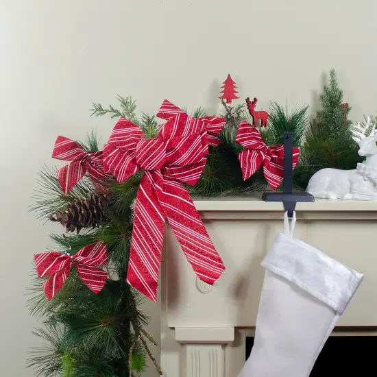 Northlight Glitter Striped 6-Loop Christmas Bow Decoration - 9" x 14" - Red and White {3}
