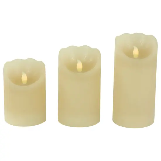 Northlight LED Operated Flameless Pillar Candles - 6" - Cream - Set of 3 Beige {3}