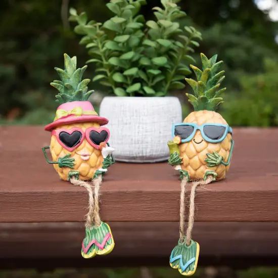 Northlight 6.25" Tropical Girl Pineapple with Cocktail Outdoor Garden Statue Brown {4}