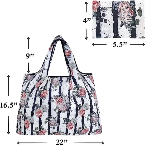 Wrapables Large Foldable Tote Nylon Reusable Grocery Bags, 3 Pack Vintage Flowers {6}