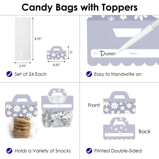 Big Dot of Happiness Purple Daisy Flowers - DIY Floral Party Clear Goodie Favor Bag Labels - Candy Bags with Toppers - Set of 24 {4}