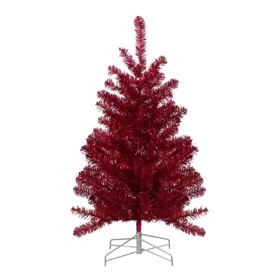 Northlight 3' Metallic Crimson Tinsel Artificial Christmas Tree - Unlit Red {1}