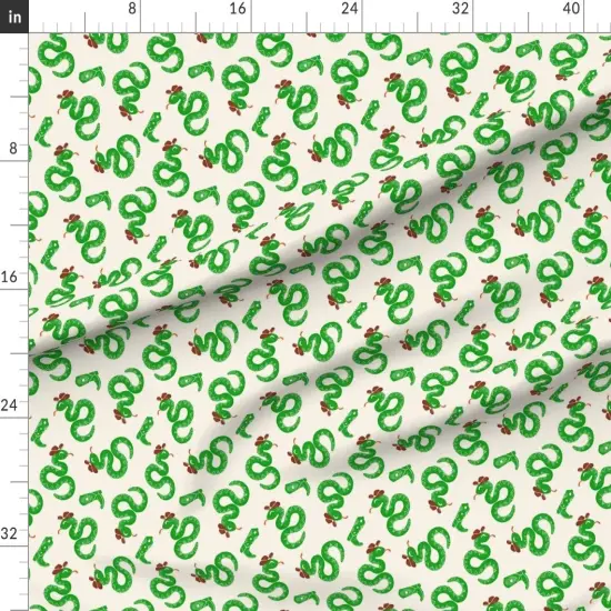 Various Fabrics by the Yard or Fat Quarter Whimsical Western Snakes Cowboy Hat Cute Desert Southwest Green Custom Printed Fabric by Spoonflower {1}