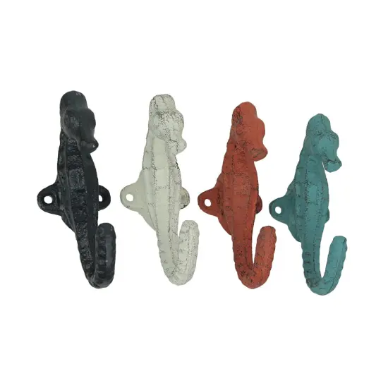 Set of 4 Cast Iron Seahorse Decorative Wall Hooks {6}