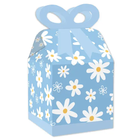 Big Dot of Happiness Blue Daisy Flowers - Square Favor Gift Boxes - Floral Party Bow Boxes - Set of 12 {1}