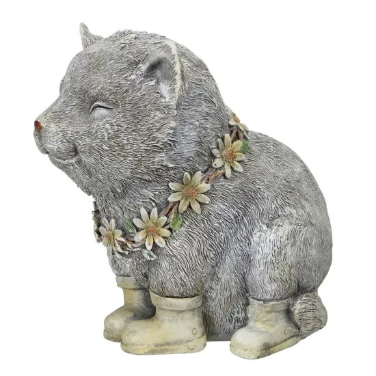 Roman 7.75" Gray and White Outdoor Pudgy Cat in Rain Boots Garden Statue {3}