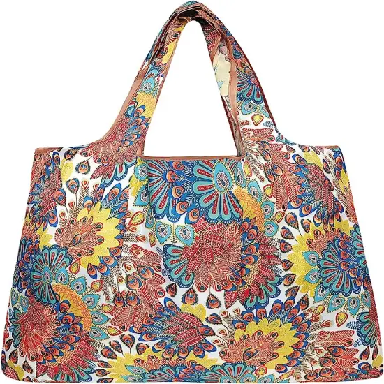 Wrapables Large Foldable Tote Nylon Reusable Grocery Bags, 5 Pack Cats & Deco {3}