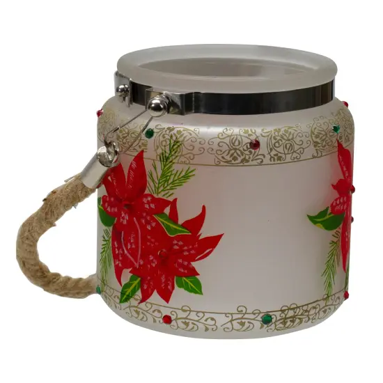 Northlight 4" Hand-Painted Red Poinsettias and Gold Flameless Glass Christmas Candle Holder {6}