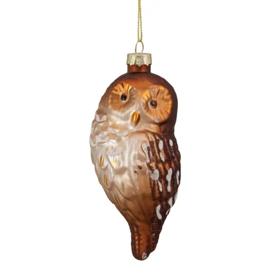 Northlight 4.5" Brown and White Glass Owl Christmas Ornament {1}
