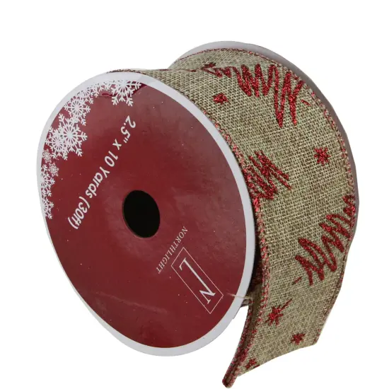 Northlight Red and Beige Christmas Tree Wired Craft Ribbon 2.5" x 10 Yards {1}