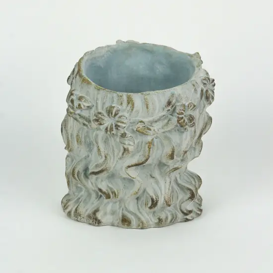 Weathered Blue-Gray Concrete Olive Wreath Roman Lady Head Planter 8 Inches High {4}