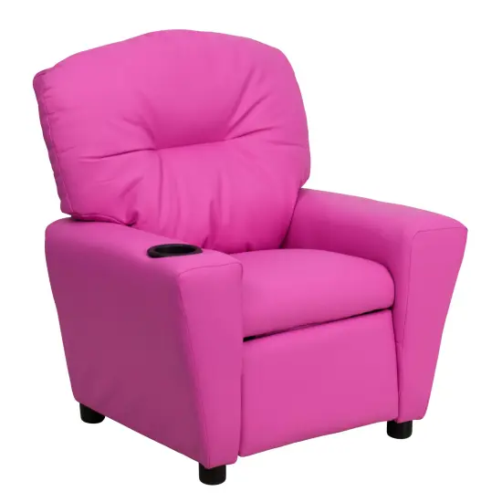Emma and Oliver Contemporary Kids Recliner with Cup Holder Hot Pink Vinyl {1}