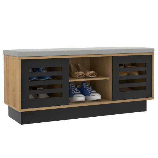 Costway Shoe Storage Bench with Cushion Shoe Storage Organizer Shoe Rack Entryway Grey/Natural {8}
