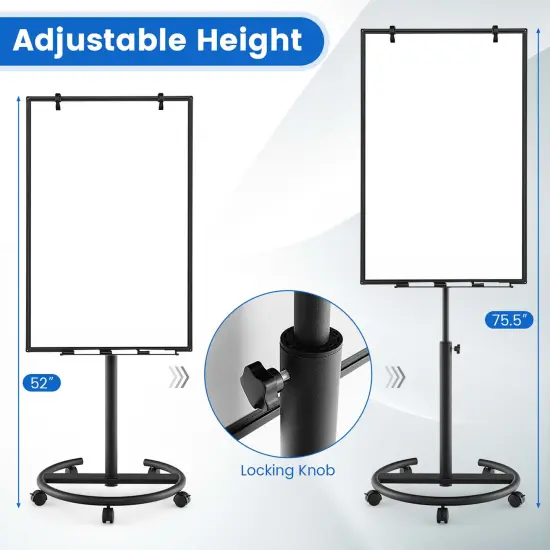 Costway Mobile Whiteboard 40'' x 26'' Height Adjustable Magnetic Dry Erase Board with Stand {5}